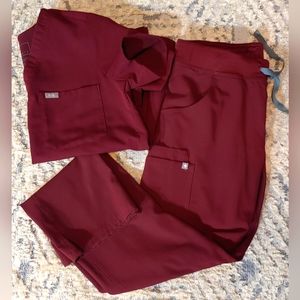 Figs burgundy catarina top and kade cargo pants